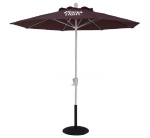 Purple Premium Umbrella with fiberglass ribs and a powder-coated steel pole with white Coors Light logo with black base.